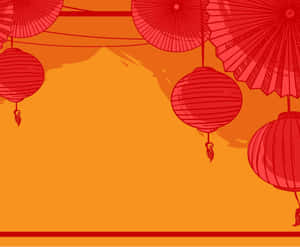 紅色燈籠和遮陽傘以節日傳統中國風格掛在橙色背景上。 — 綠光戰警 壁紙