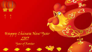 2017年農曆新年快樂公雞插圖，附燈籠和雲 — 春節 壁紙
