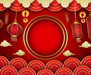 紅金色的中國新年燈籠和雲朵裝飾著節日背景。 — 綠光戰警 壁紙