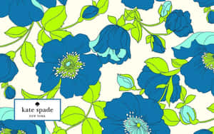 在奶油色背景上重複的圖案中的藍色罌粟花和綠色葉子。 — Kate spade 壁紙