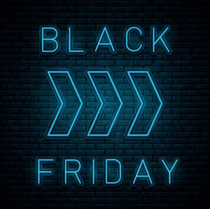 深色磚牆上的藍色霓虹 Black Friday 標誌 — 霓虹藍動畫 壁紙