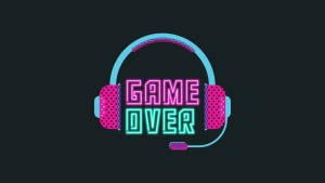 螢光粉紅和青色遊戲耳機，帶有在黑暗背景上發光的「GAME OVER」文字。 — 霓虹 壁紙
