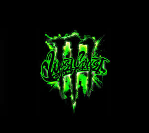 螢光綠色Monster Custom標誌，黑色背景上滴漆效果 — Monster Energy 壁紙