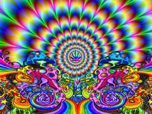 數位藝術中，彩色螺旋漩渦下的迷幻蘑菇。 — 蘑菇美學 壁紙