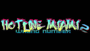 黑色背景上以霓虹塗鴉和像素藝術呈現的Hotline Miami 2遊戲標題 — 火線邁阿密 壁紙