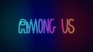 霓虹招牌在深色背景上以發光顏色顯示「AMONG US」。 — 遊戲玩家標誌 壁紙