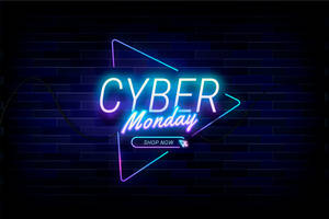 霓虹燈牌在深色磚牆上宣傳Cyber Monday特賣。 — 霓虹燈 壁紙