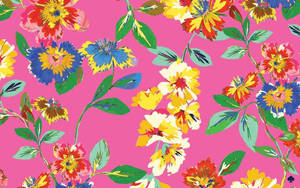 粉紅色背景上色彩繽紛的風格化花卉圖案 — Kate spade 壁紙