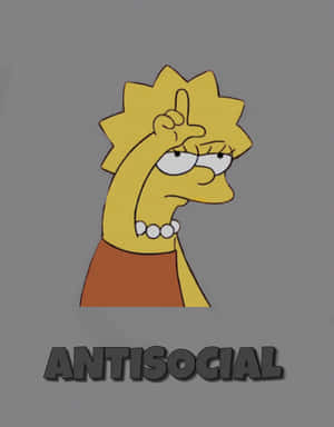 麗莎·辛普森卡通角色比中指，下方有 'antisocial' 文字。 — 卡通 壁紙