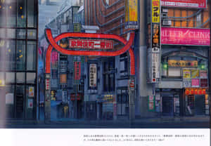 雨濕的東京小巷，黃昏時霓虹招牌閃爍。 — 天氣之子 壁紙