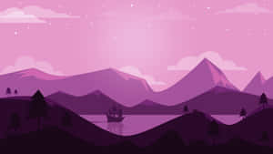 黃昏時分星空下湖上的船與紫色山景。 — 最佳桌面 壁紙