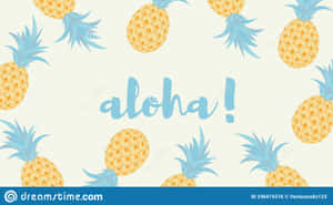 熱帶鳳梨圖案，帶有藍色和黃色的 aloha 文字。 — 柳橙 壁紙