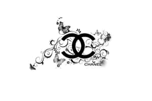 黑白 Chanel 標誌，帶有蝴蝶和漩渦紋。 — 香奈兒標誌 壁紙