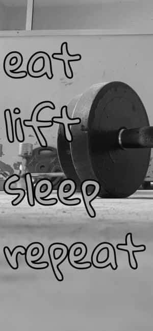 健身房槓鈴配上「eat lift sleep repeat」勵志文字。 — iPhone Air 壁紙