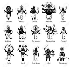 十個黑白極簡風格的印度教神祇圖標套裝。 — Maa Durga 壁紙