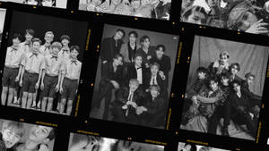 復古底片條拼貼，以黑白呈現 K-pop 團體肖像。 — Nct 127 壁紙