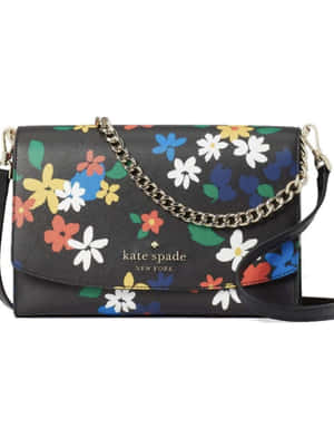 黑色花卉圖案Kate Spade斜背包，配金色鏈條肩帶。 — Kate spade 壁紙