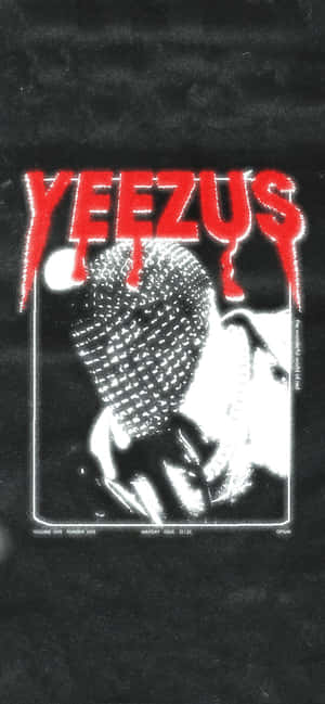 黑色T恤，帶有紅色滴落的「YEEZUS」文字和戴著網狀面具的扭曲面孔圖案。 — 嘻哈 壁紙