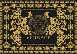 Versace標誌帶有美杜莎頭像和金色花卉圖案，黑色背景。 — 凡賽斯 壁紙