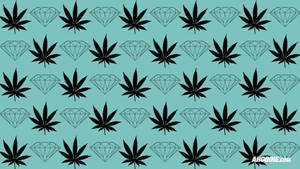 青綠色背景上重複黑色大麻葉和鑽石輪廓。 — 鑽石 壁紙