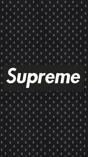 黑色背景，帶有白色錨點圖案和置中的Supreme標誌。 — 中性 壁紙
