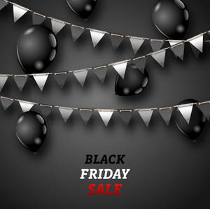 黑色氣球和銀色橫幅在深灰色背景上宣傳 Black Friday 促銷活動。 — 黑色星期五 壁紙