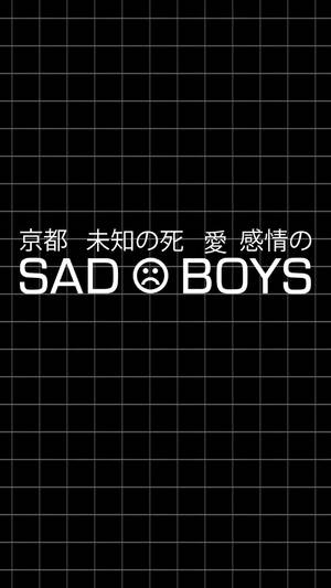 黑色背景帶有白色網格和粗體文字，寫著 SAD BOYS 和日文字元。
