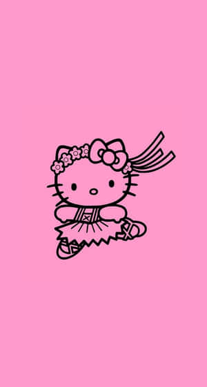 Hello Kitty穿著芭蕾舞服裝，戴著花卉頭帶，在粉紅色背景上。 — 凱蒂貓 美學 GIF 壁紙