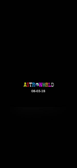 黑色背景上帶有日期的彩色AstroWorld標誌 — Galaxy S25 壁紙