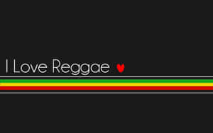 文字顯示 I Love Reggae，並有一個紅色愛心，上方有雷鬼色條紋。 — 美學音樂 壁紙