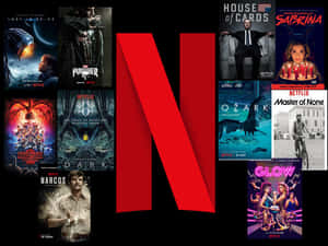 Netflix標誌被各種節目海報包圍。 — 4:3 壁紙
