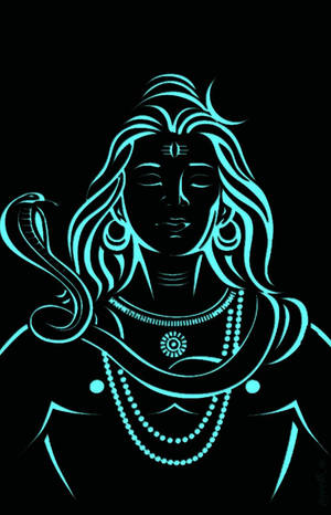 散發螢光青色線條的神祇肖像，頸部纏繞眼鏡蛇。 — 希瓦吉 Maharaj 高清壁紙