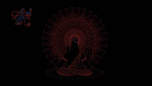黑色背景上，被發光紅色曼陀羅包圍的冥想中的濕婆。 — Maa Durga 壁紙