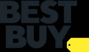 Best Buy 標誌，深灰色文字和黃色價格標籤，黑色背景。