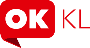 黑色背景上帶有白色OK文字和紅色KL字母的紅色對話框。