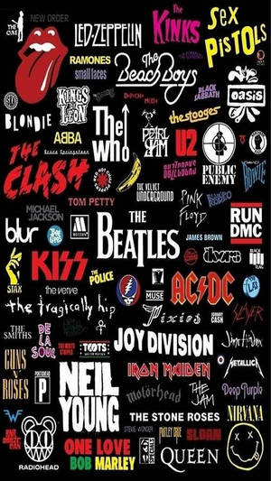 Wallpaper 展示著名搖滾樂團如 The Beatles 和 Led Zeppelin 的標誌。 — 岩石 壁紙