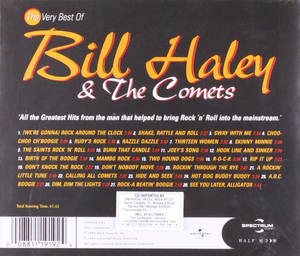 CD 封底以橙色和白色文字在黑色背景上列出 Bill Haley and the Comets 的最熱門歌曲。 — 復古 壁紙