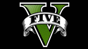 黑色背景上帶有「five」字樣橫幅的綠色和白色風格化V標誌。 — 遊戲玩家標誌 壁紙