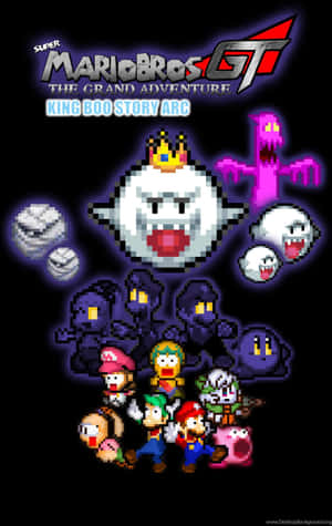 來自Super Mario Bros GT的像素藝術角色，包括King Boo和Mario。 — Galaxy Tab S9 壁紙