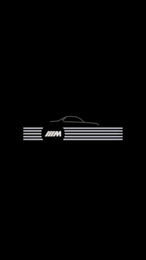 黑色背景上帶有 M 標誌和條紋的白色極簡汽車輪廓。 — Vans 標誌 壁紙