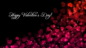 Happy Valentine's Day 文字搭配紅色心形散景在黑色背景上 — 螢幕保護 壁紙