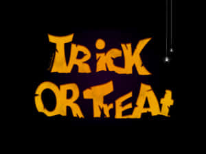 黑色背景上帶有從線懸掛蜘蛛的橙色 'Trick or Treat' 文字。 — 省電 壁紙