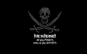 由二進制代碼形成的骷髏頭，附有關於網際網路盜版的文字。 — 黑客 壁紙
