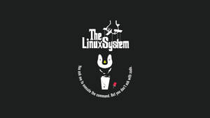 Linux System 標誌，木偶拿著命令工具和 sudo 別針，黑色背景 — 教父 壁紙