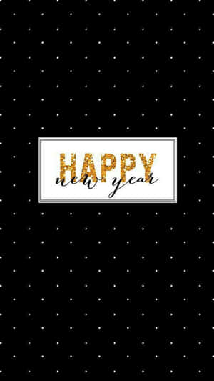 金色和黑色的新年快樂文字在黑色圓點背景上。 — 慶祝 壁紙