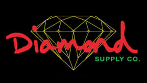 黑色背景上帶有紅色字體和黃色鑽石輪廓的Diamond Supply Co.標誌 — 鑽石 壁紙