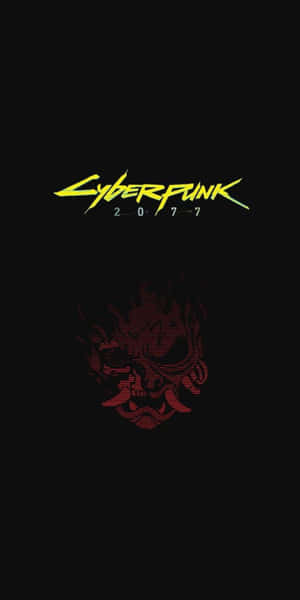 黑色背景上帶有紅色骷髏的 Cyberpunk 2077 標誌。 — 18:9 壁紙