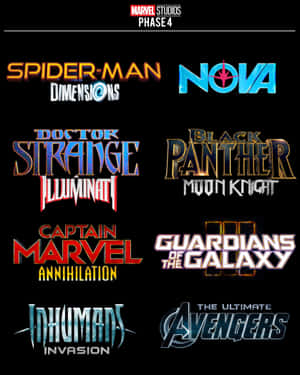 Marvel Studios Phase 4 電影標題標誌，以發光金屬字體顯示在黑色背景上。 — Apple Watch Ultra 壁紙