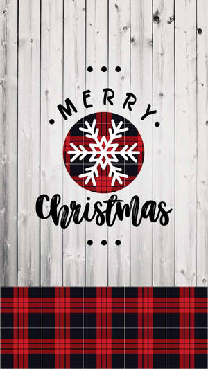 格子圖案上的雪花與Merry Christmas文字，木質背景 — 聖誕節 壁紙