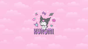 Kuromi卡通角色在粉紅雲朵中漂浮，伴有糖果和閃光。 — 7680x4320 壁紙